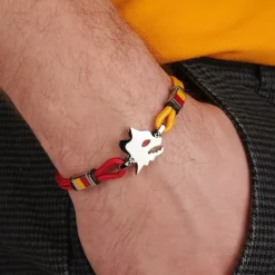 New Bracelet with central plaque Lupetto in hypoallergenic steel and adjustable fabric cord red and yellow Jewellery