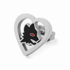 Discount Hypoallergenic steel earrings with heart and black enameled Lupetto with red eye Jewellery