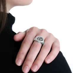 Sale Signet Ring X Nove25 Round ASR Logo, Unisex, Sterling Silver Jewellery